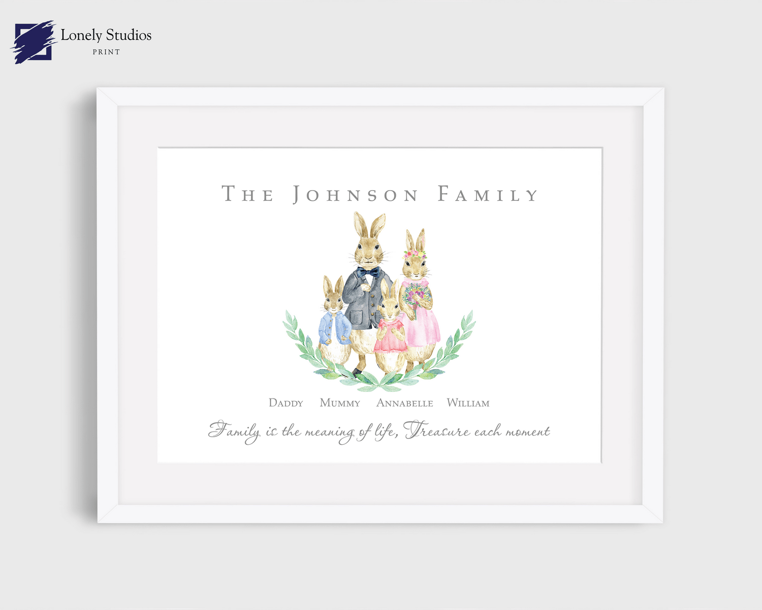 Personalised Family Print, Gift for family, family peter rabbit print - Lonely Studios Print