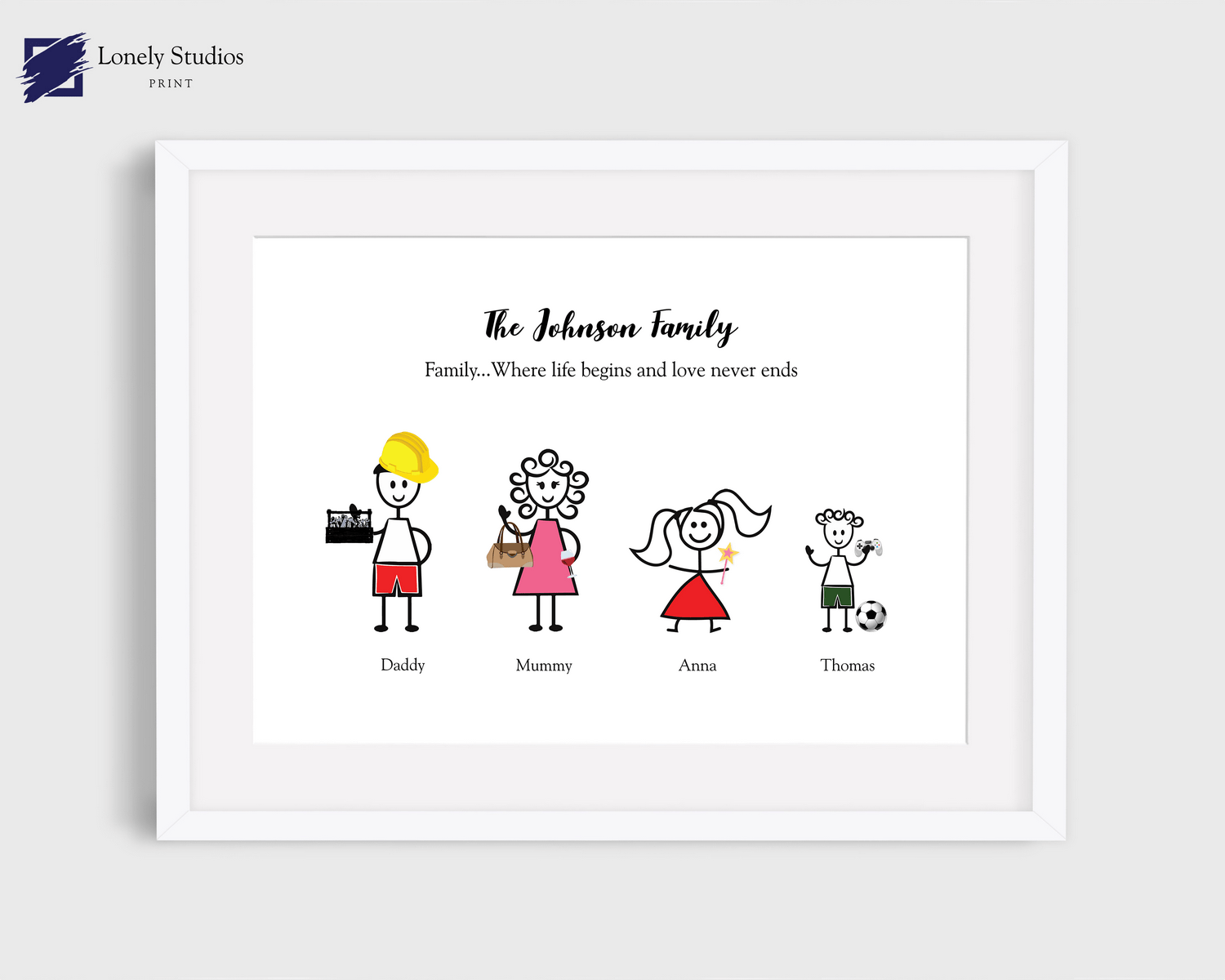 Personalised Family Print, stick family print - Lonely Studios Print