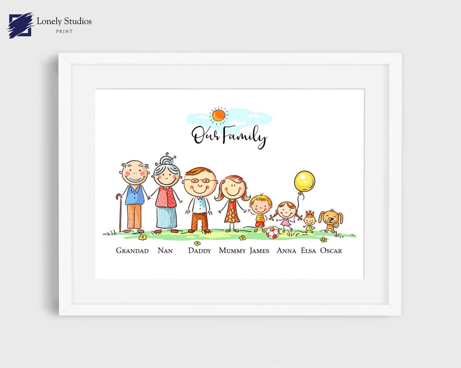 Personalised Family Print, family stick print - Lonely Studios Print