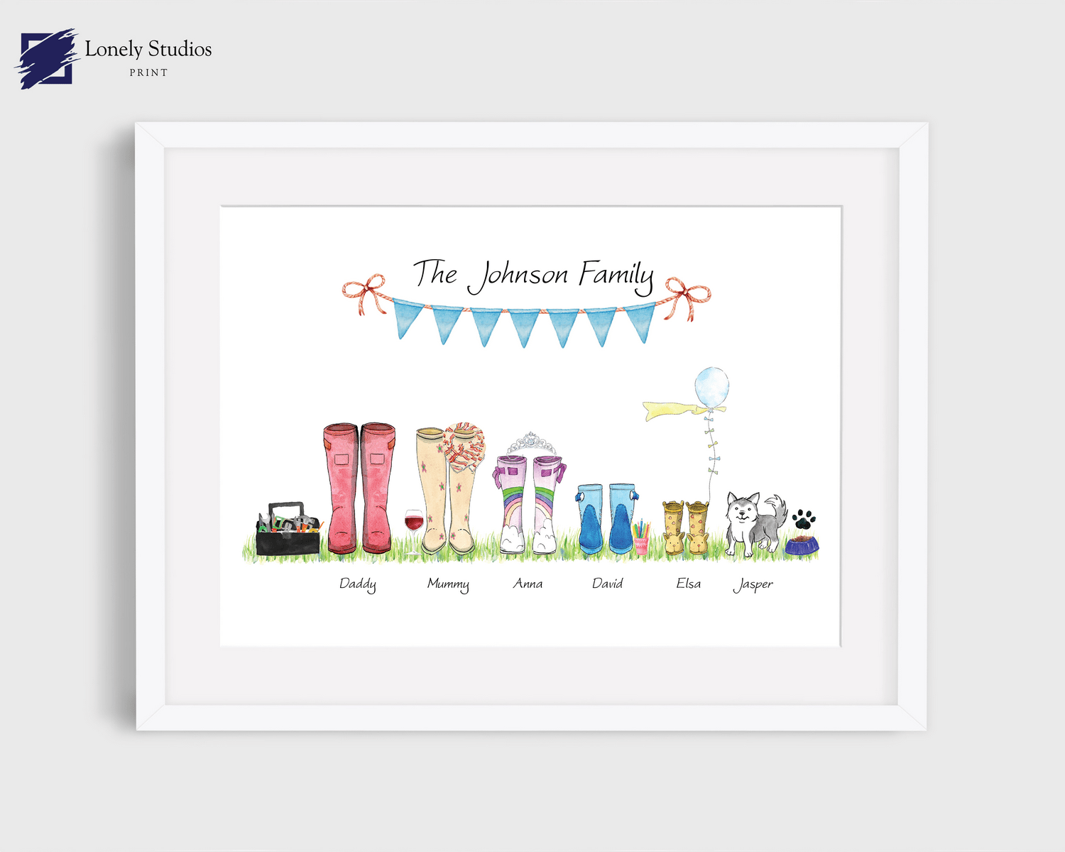 Family welly Print, family print, Wellies Boots Print, boot picture - Lonely Studios Print