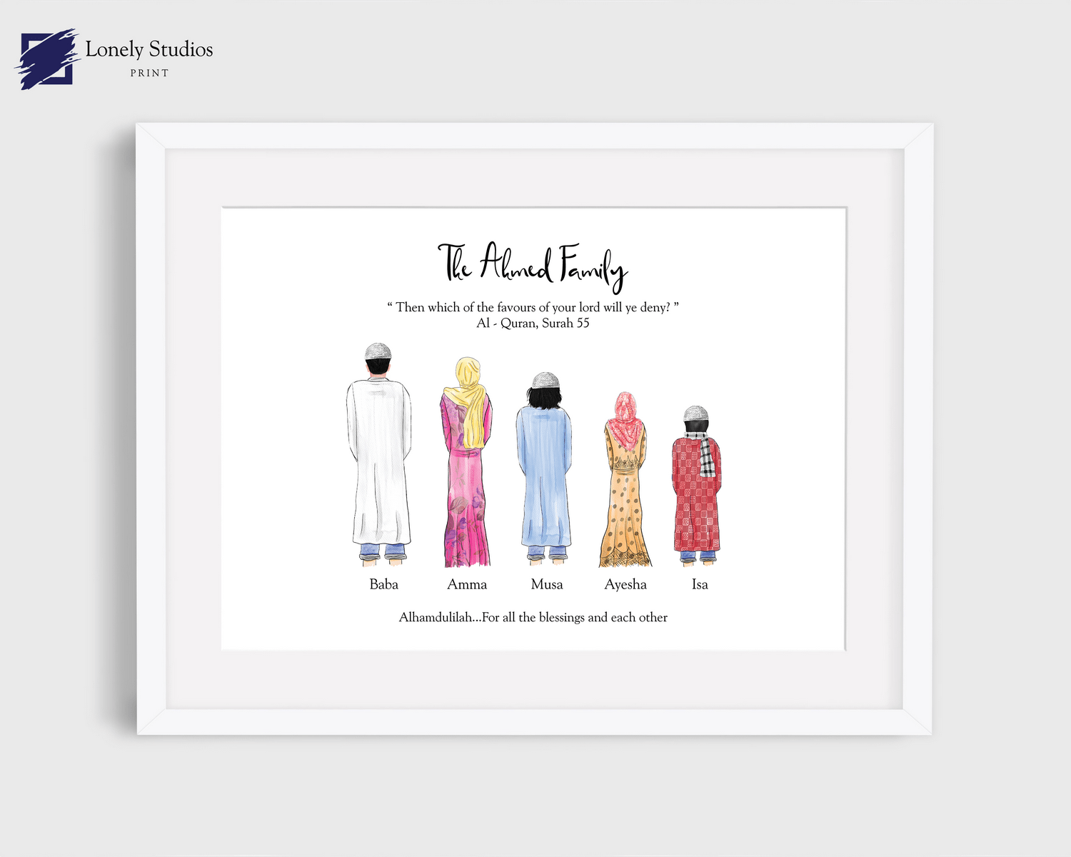 Muslim family Gift, Muslim Family print, Islamic art print, eid gift - Lonely Studios Print