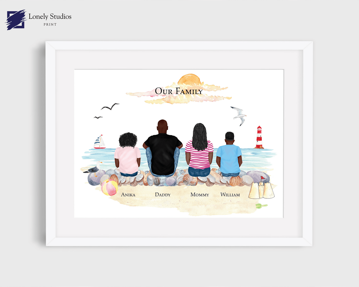 Personalised Family Print, Gift for family, Custom family print - Lonely Studios Print