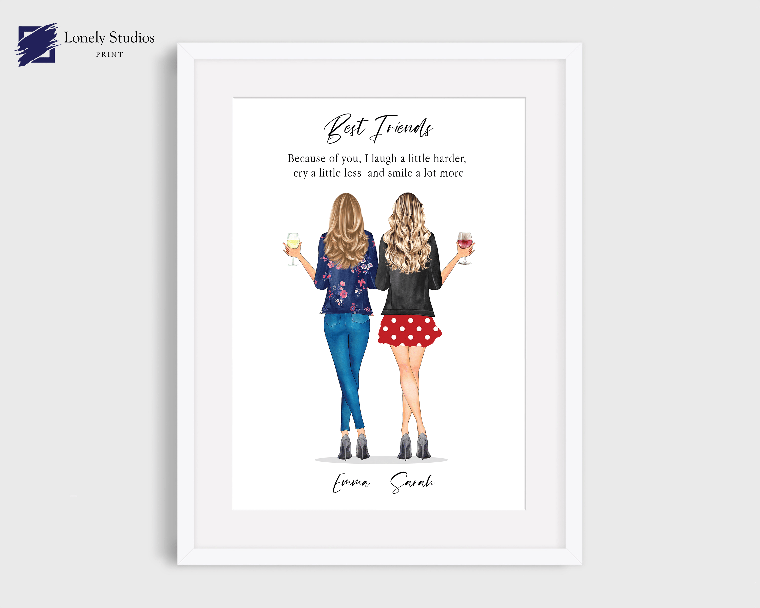 Best friend print, bestie print, Best friend, friend, Friendship print - Lonely Studios Print