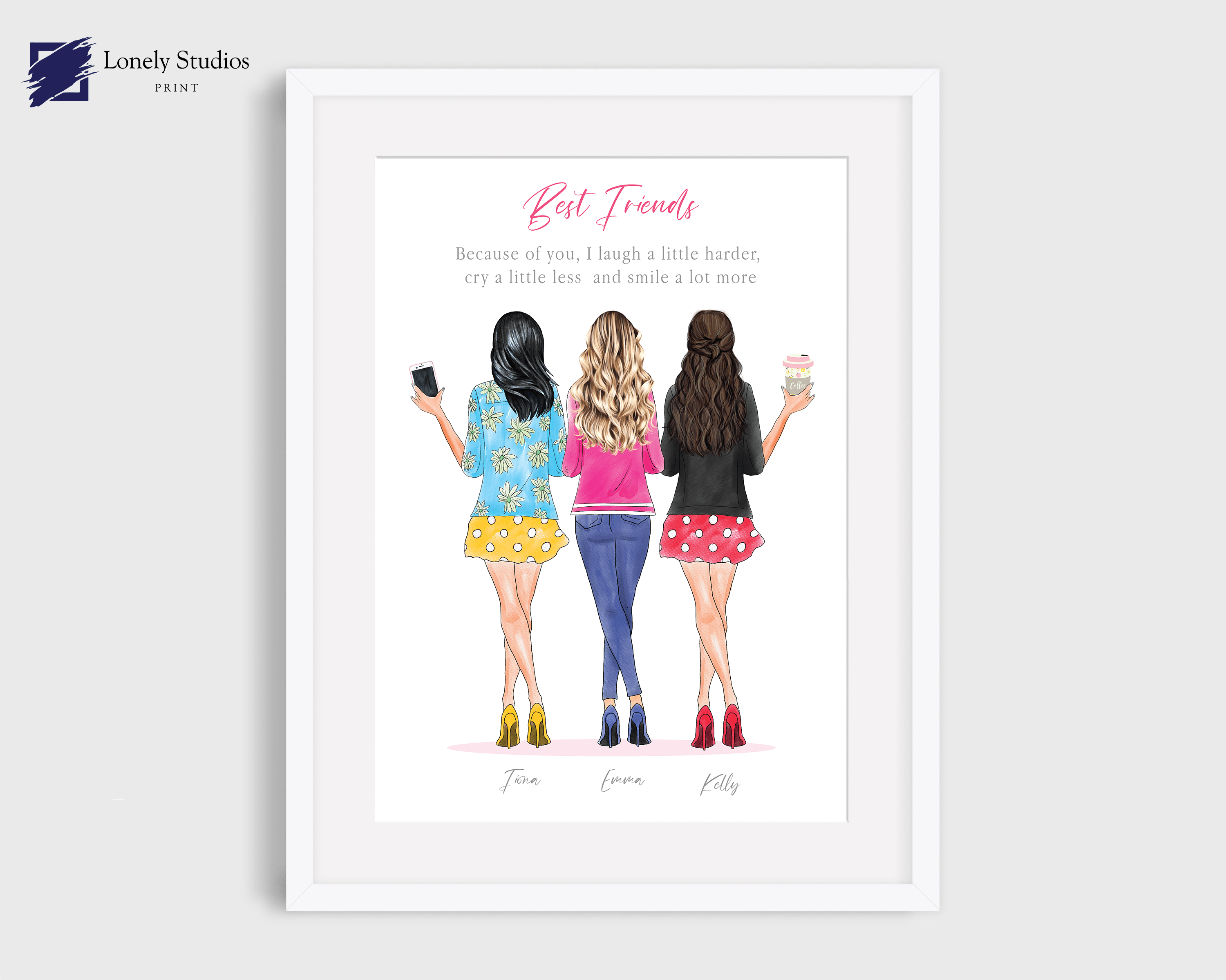 Best friend print, bestie print, Best friend, friend, Friendship print - Lonely Studios Print