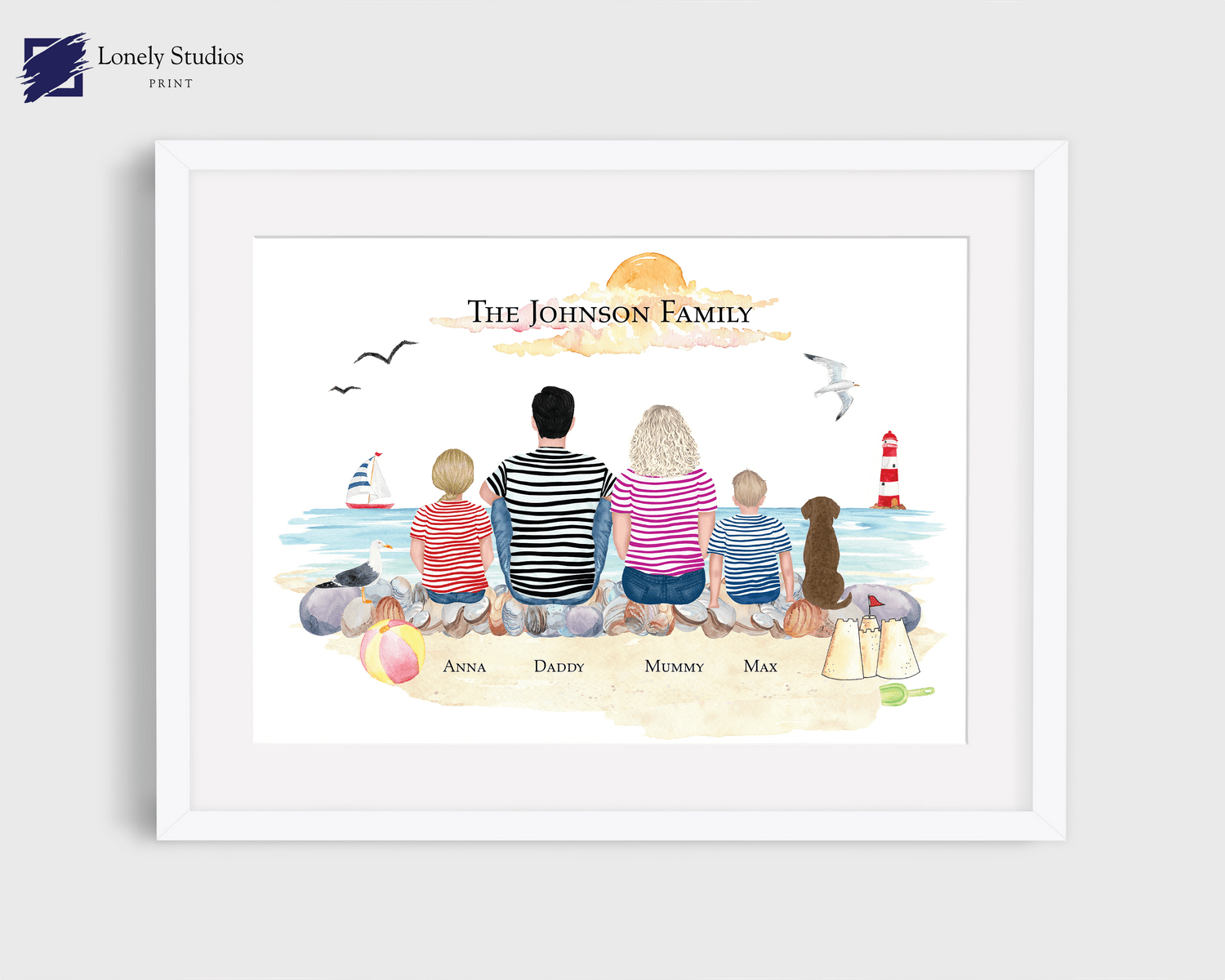 Personalised Family Print, Gift for family, Custom family print - Lonely Studios Print