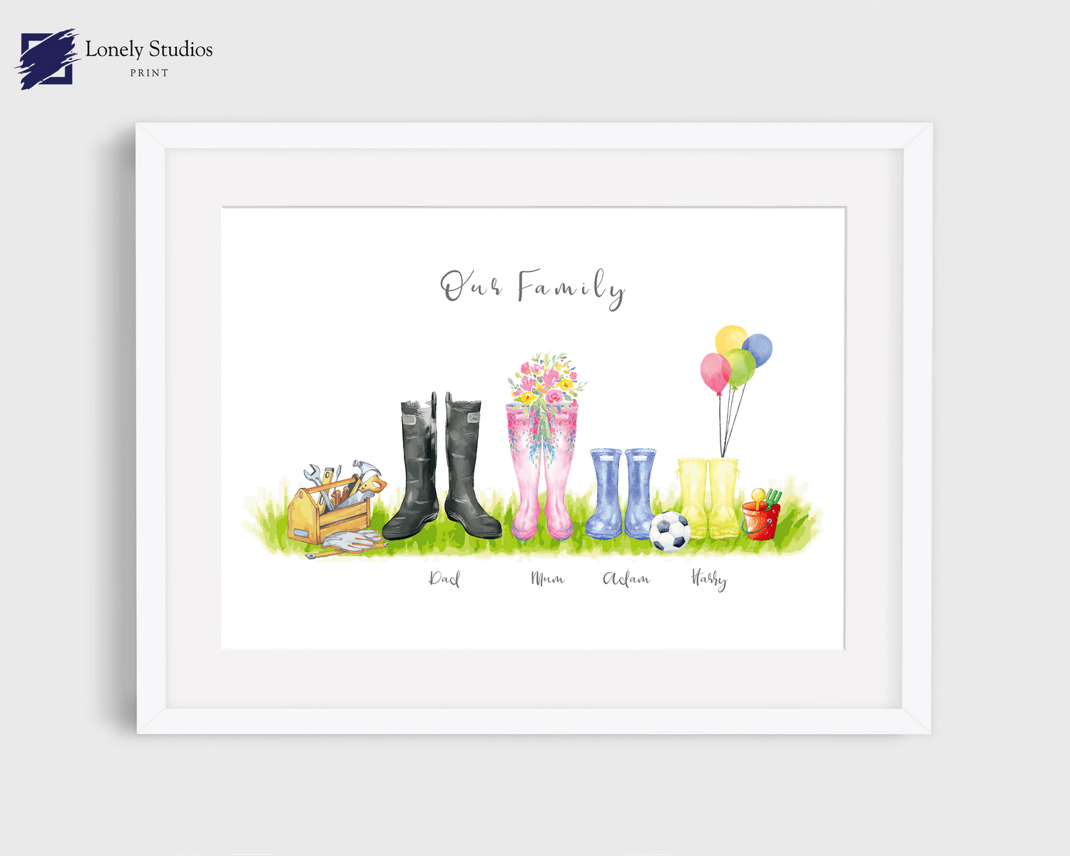 Family welly Print, family print, Wellies Boots Print, boot picture - Lonely Studios Print