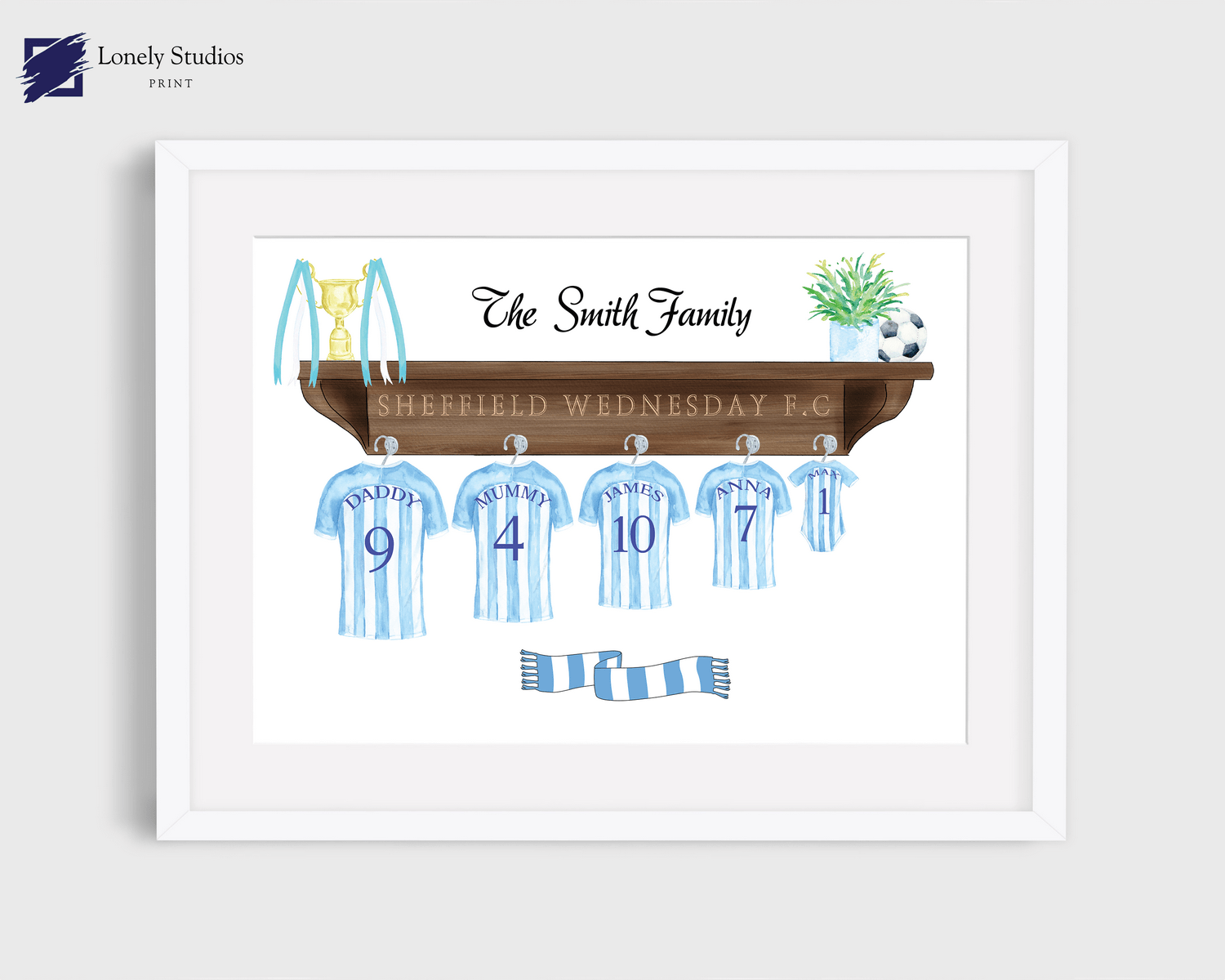 Personalised Family Print, Family football shirt Print - Lonely Studios Print