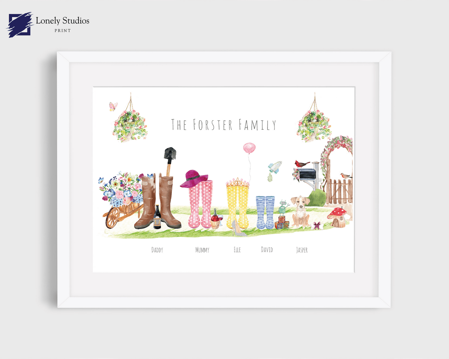 Family welly Print, family print, Wellies Boots Print, boot picture - Lonely Studios Print