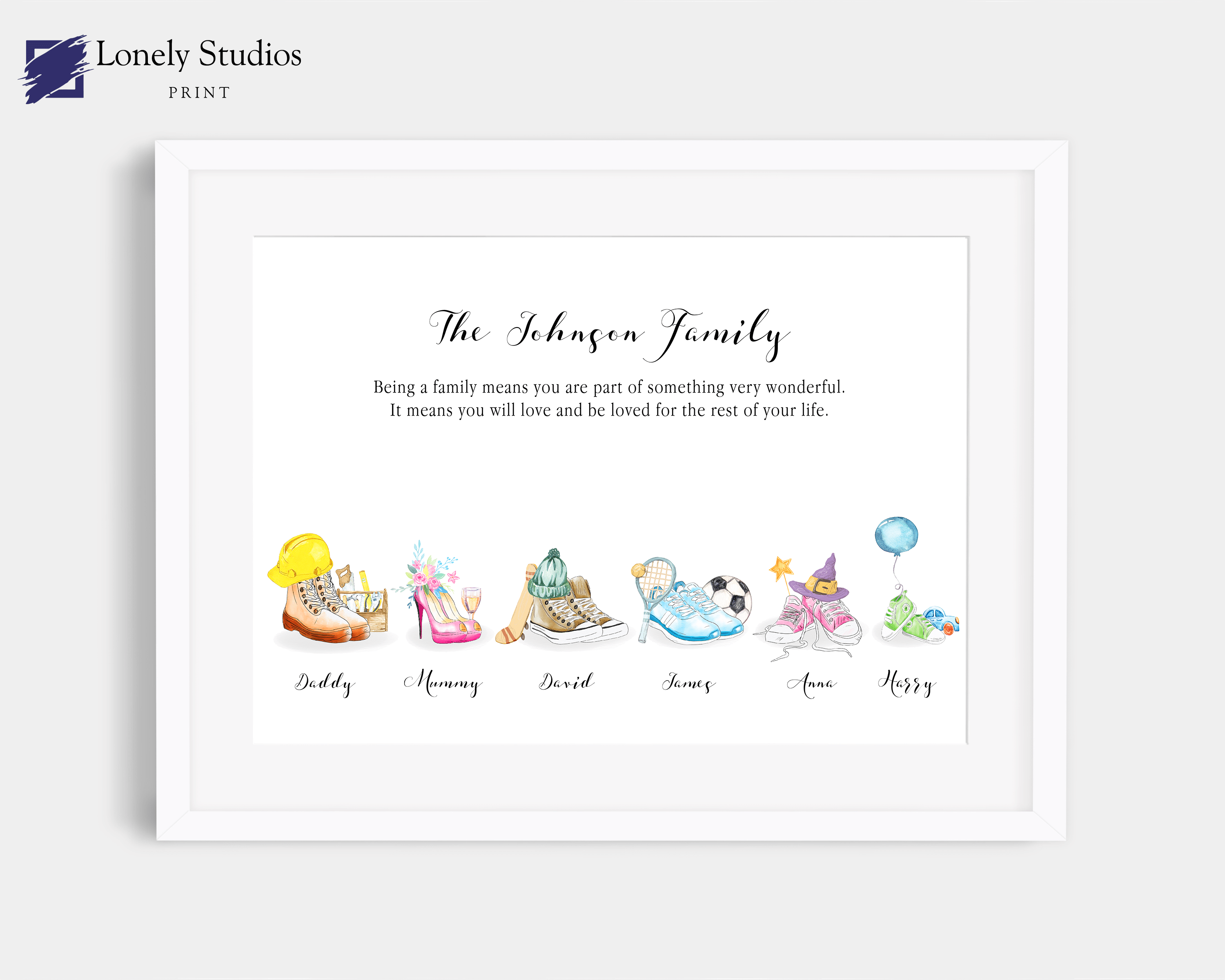 Fathers Day Gift, Gift for Dad, Gift for Mum, Grandad Gift, Grandma Gift, Grandparent Gift, house warming gift, christmas gift, personalised print, mothers day, family welly print, boot picture, new home