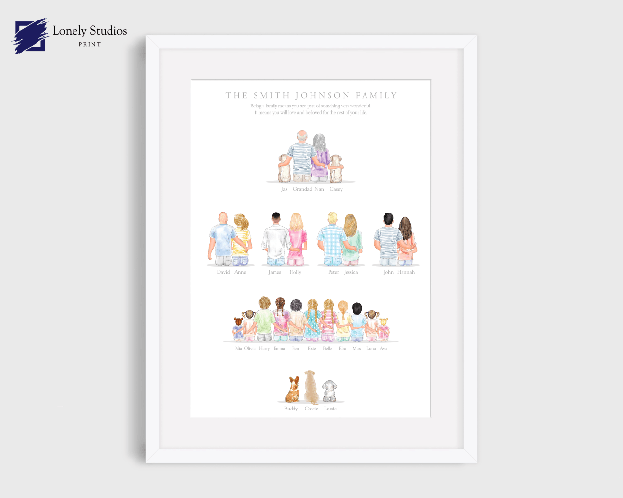 Personalised Family Print, Family tree print, Family Gift - Lonely Studios Print