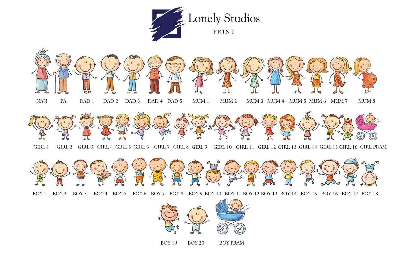 Personalised Family Print, family stick print - Lonely Studios Print