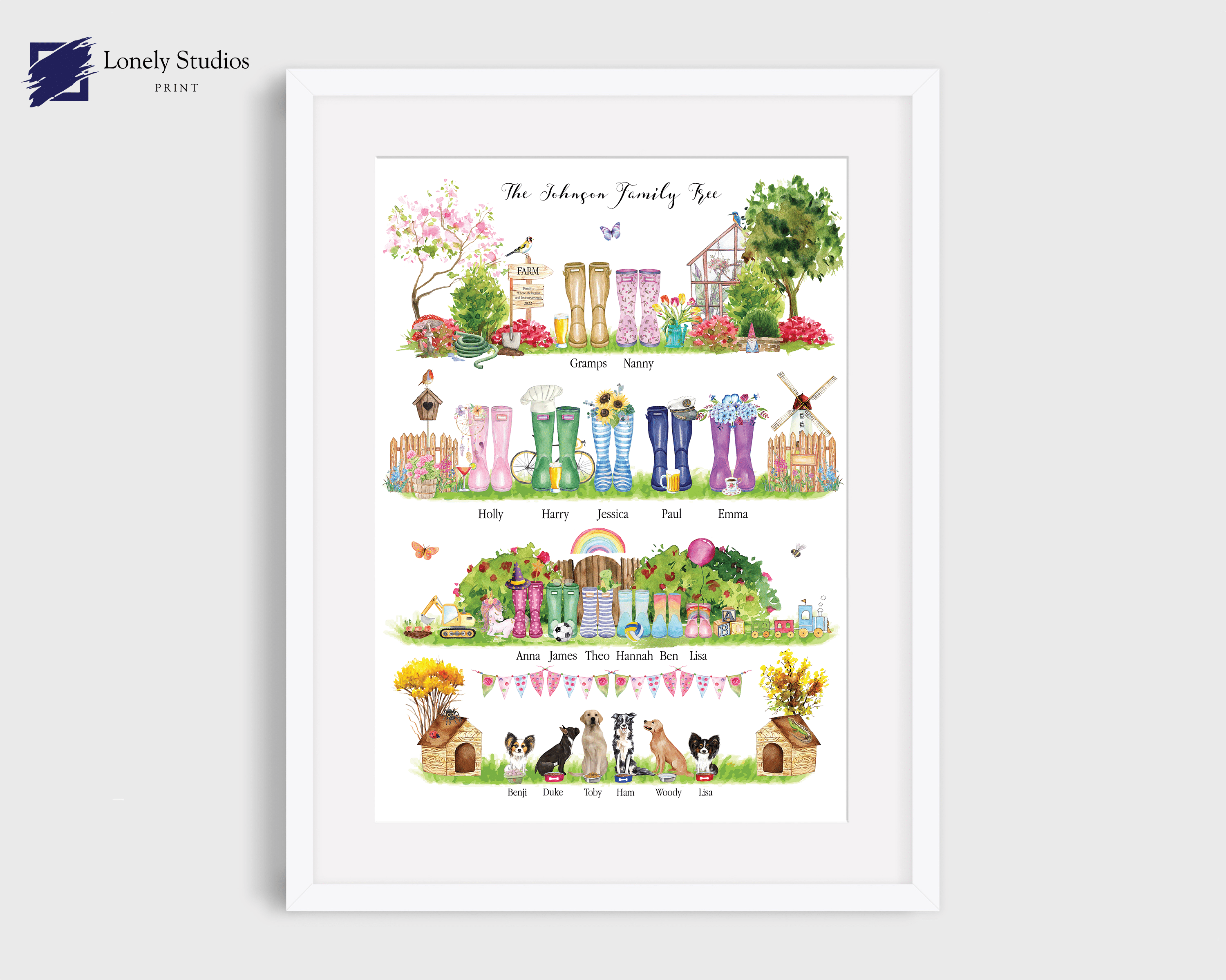 Fathers Day Gift, Gift for Dad, Gift for Mum, Grandad Gift, Grandma Gift, Grandparent Gift, house warming gift, christmas gift, personalised print, mothers day, family welly print, boot picture, new home