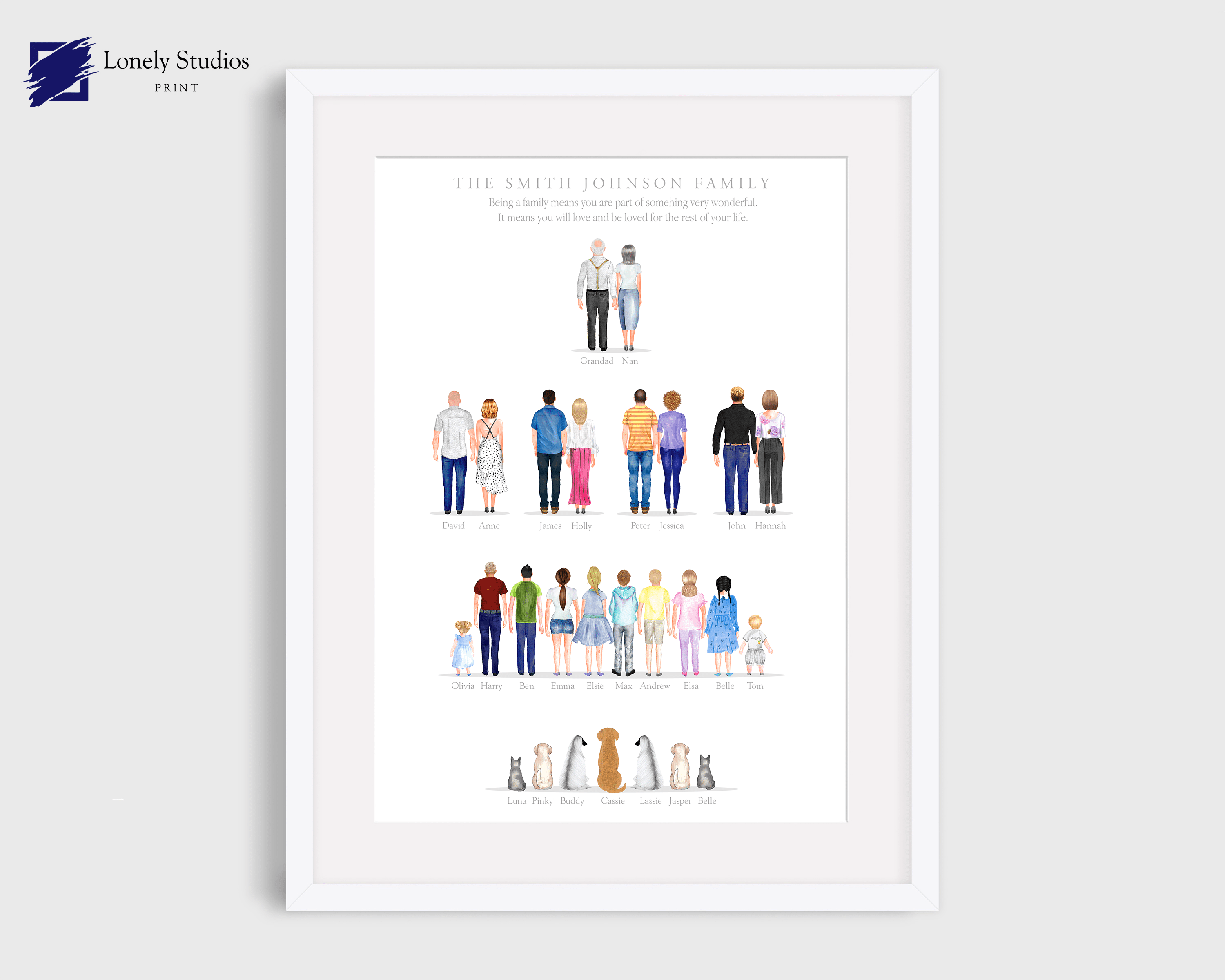 Personalised Family Print, Family tree print, Family Gift - Lonely Studios Print