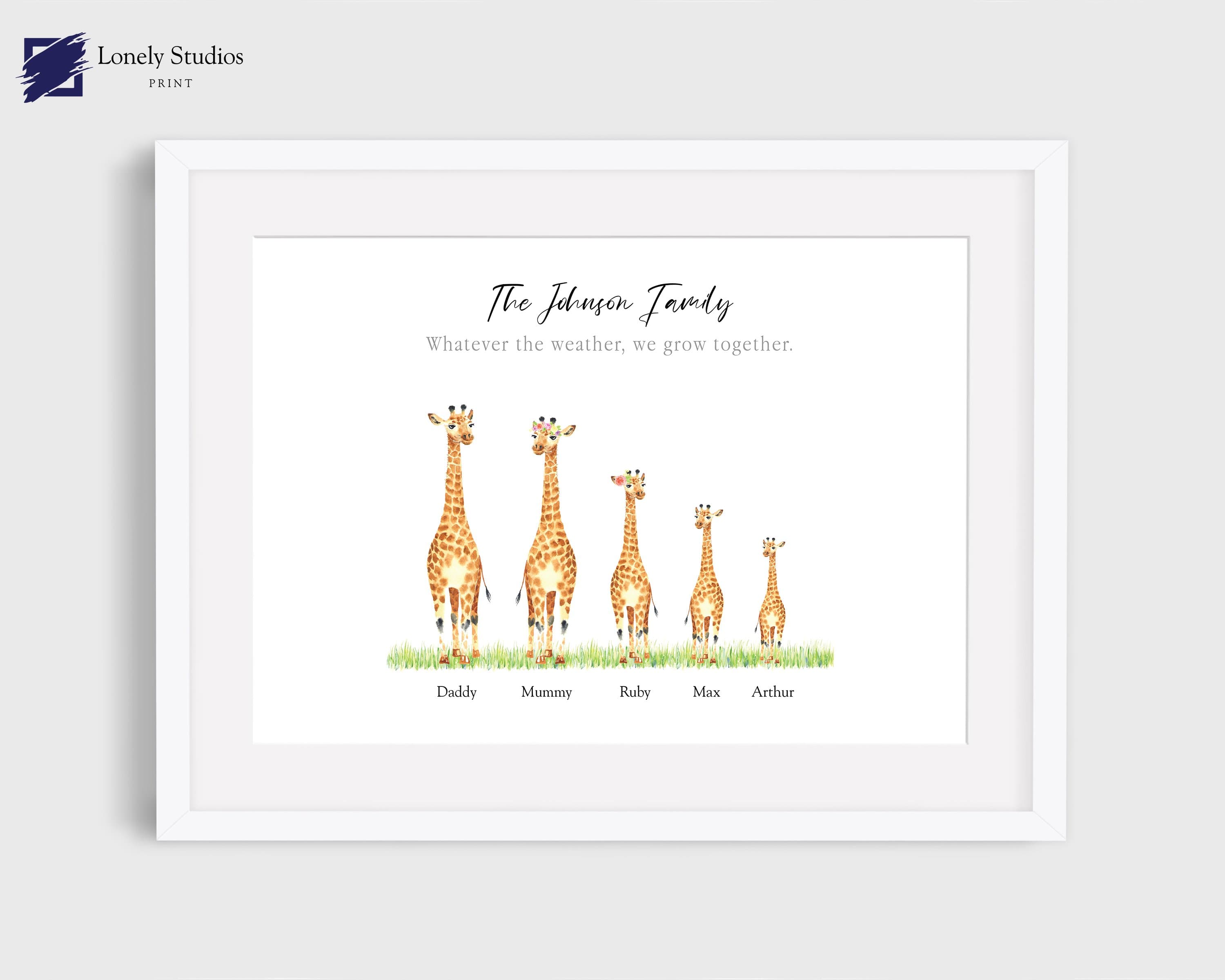 Personalised Family Print, family giraffe print - Lonely Studios Print