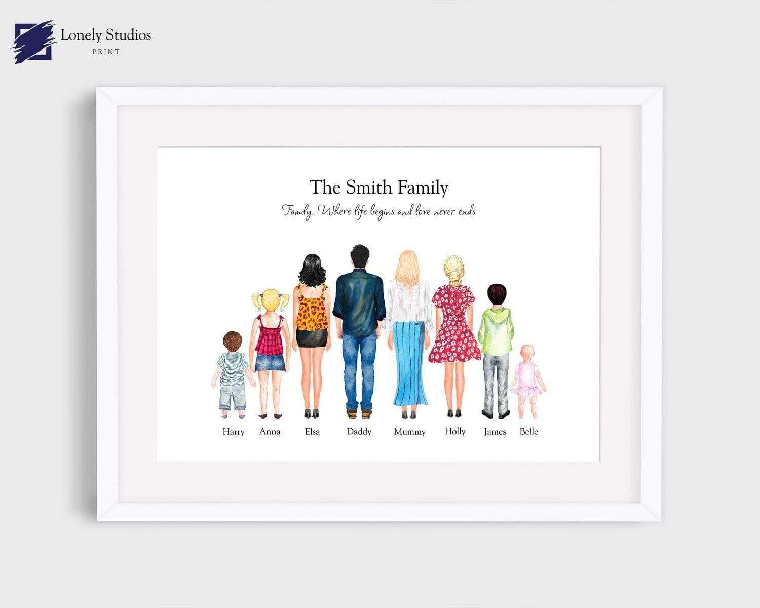 Personalised Family Print, Gift for family, family custom print - Lonely Studios Print