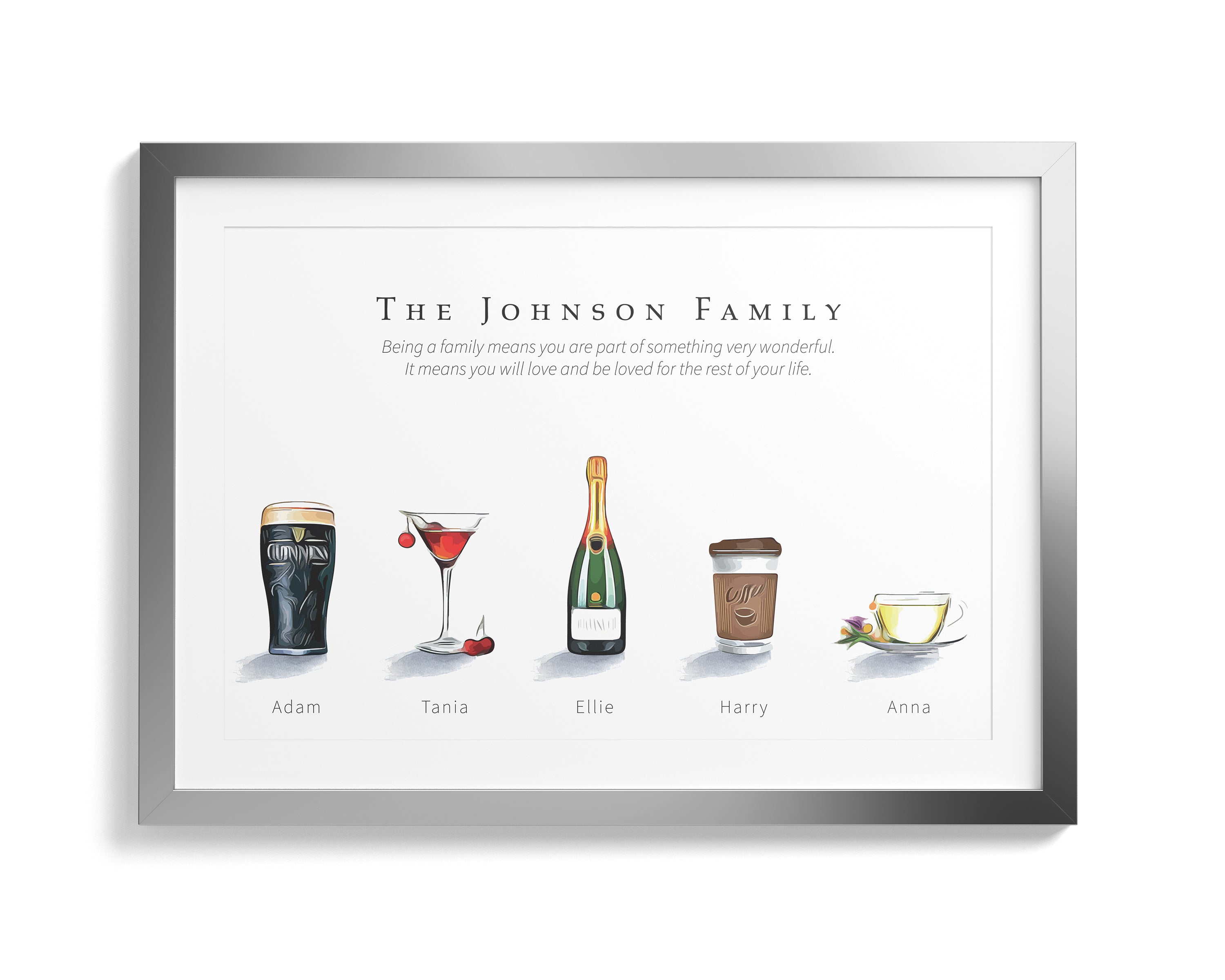 Personalised family print, Family drinks Print