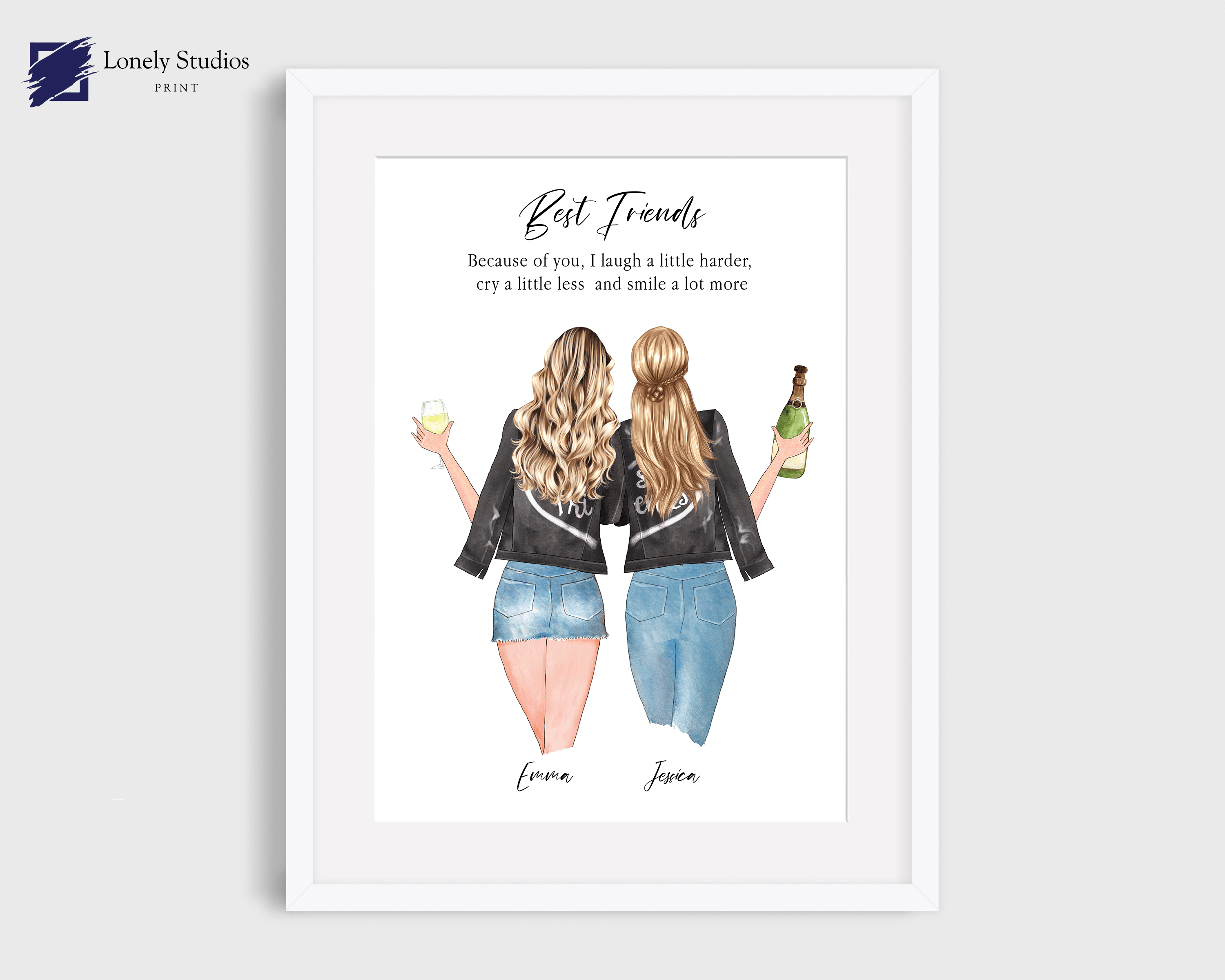 Best friend print, bestie print, Best friend, friend, Friendship print - Lonely Studios Print