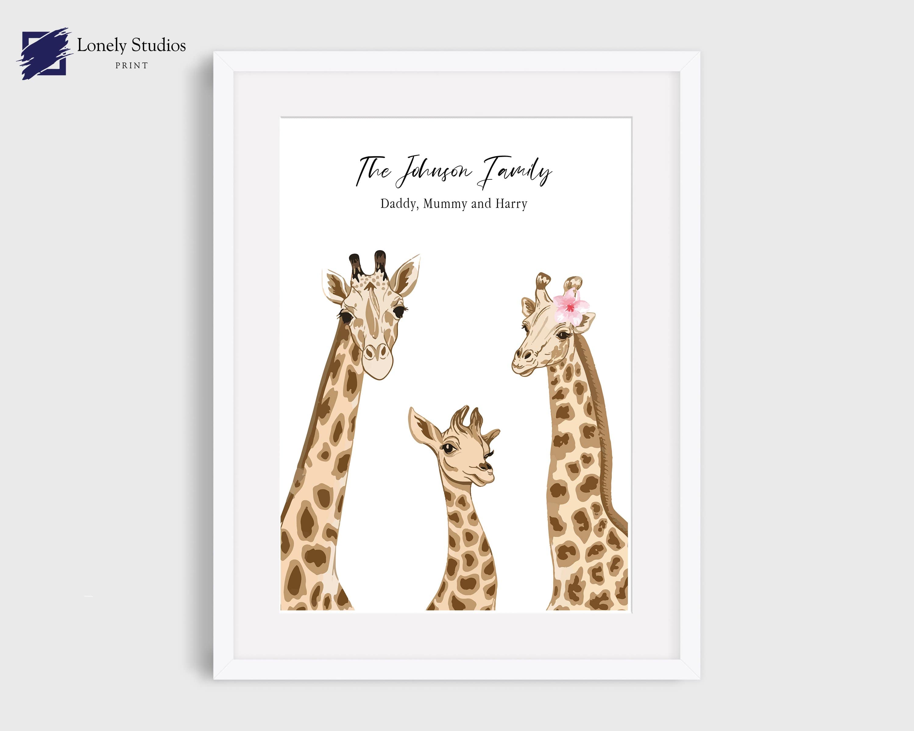 Personalised Family Print, family giraffe print - Lonely Studios Print