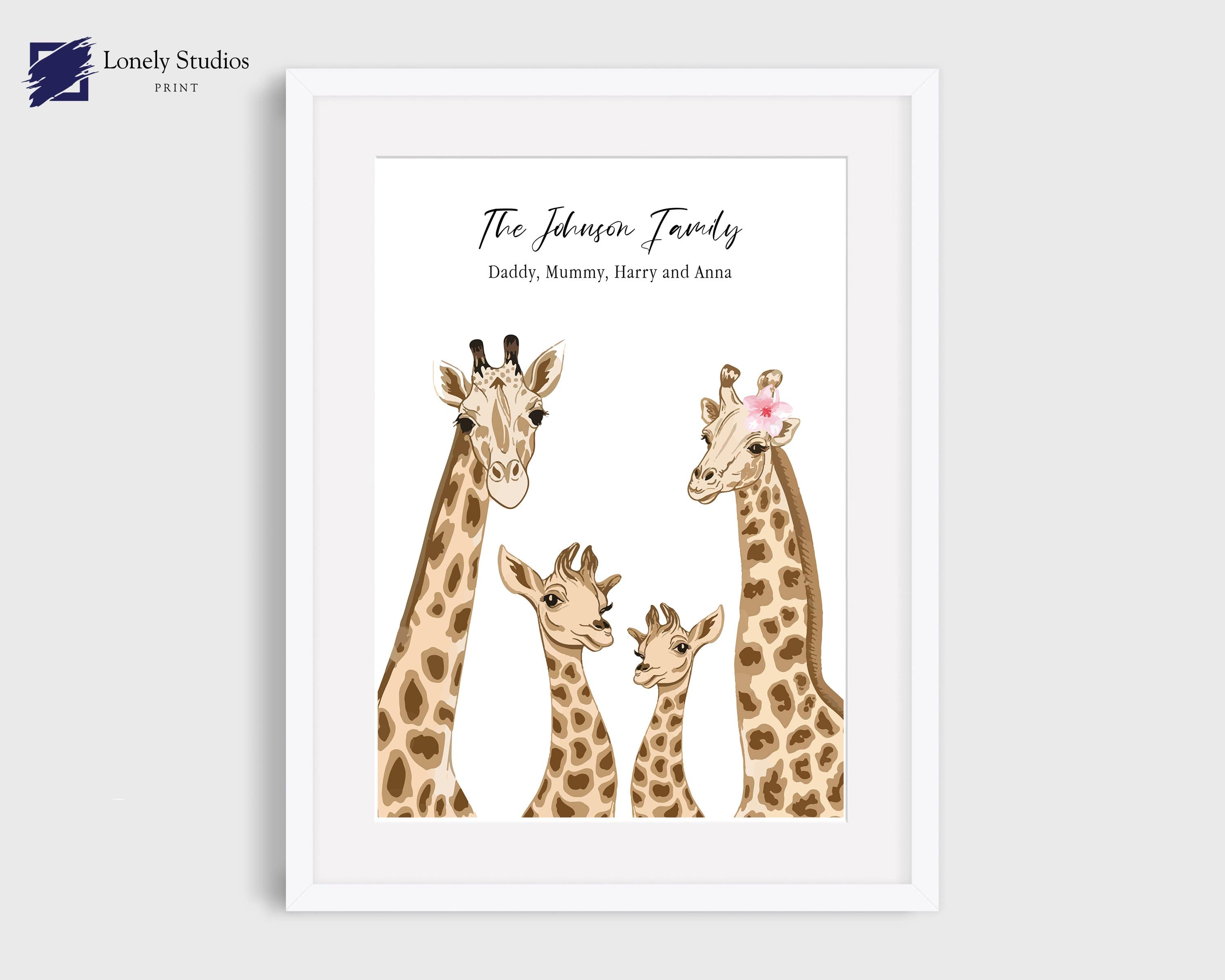 Personalised Family Print, family giraffe print - Lonely Studios Print