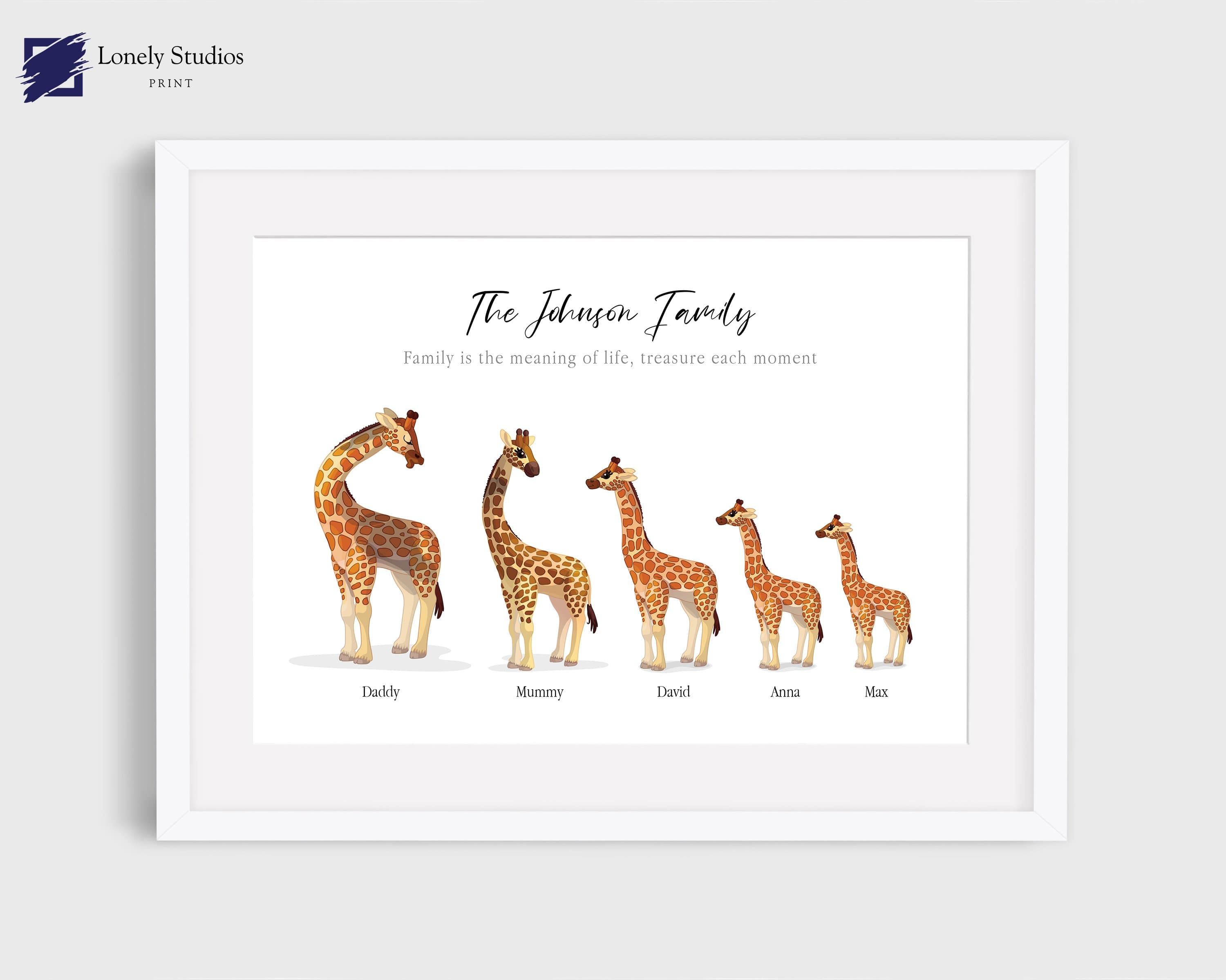 Personalised Family Print, family giraffe print - Lonely Studios Print