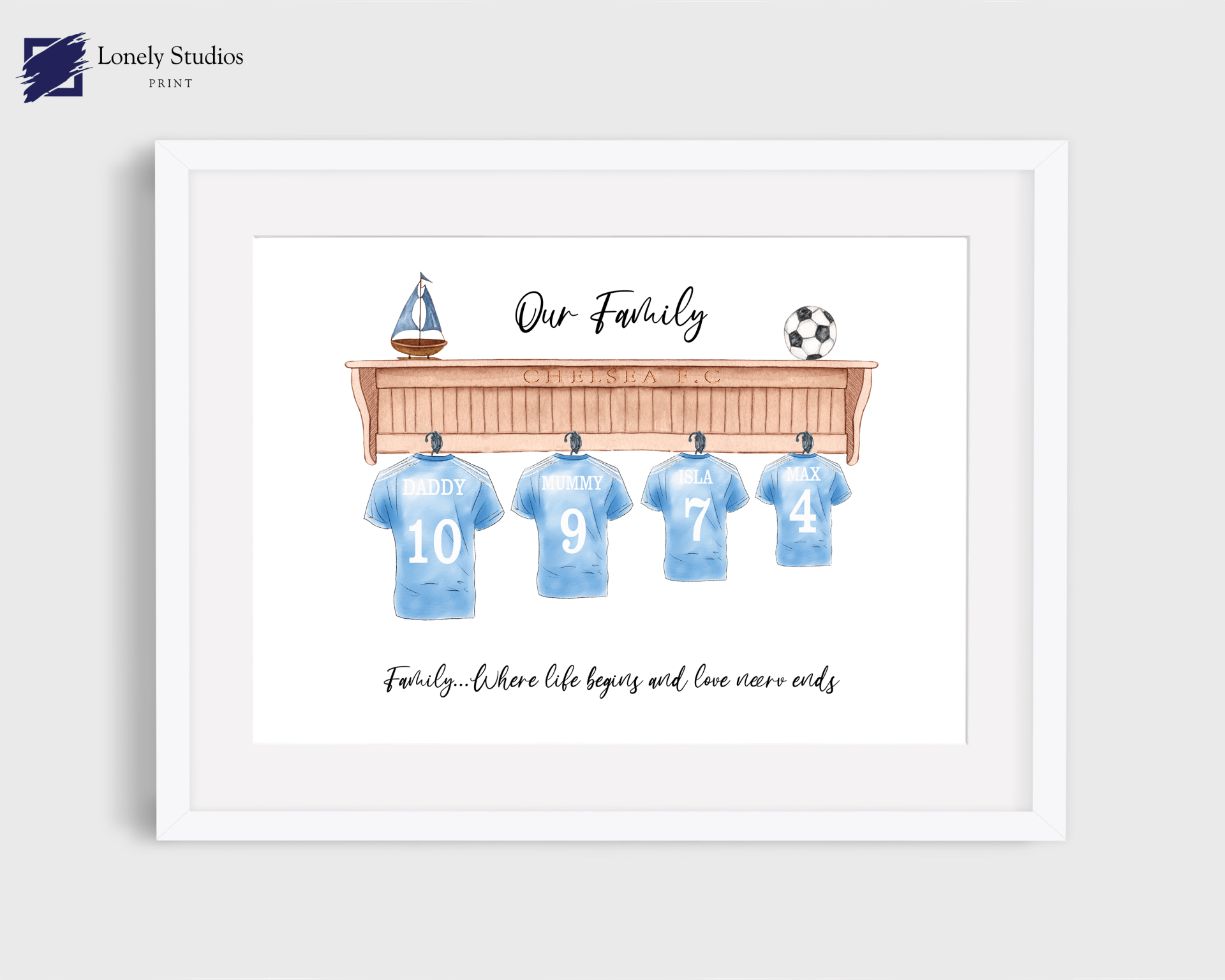 Personalised Family Print, Family football shirt Print - Lonely Studios Print