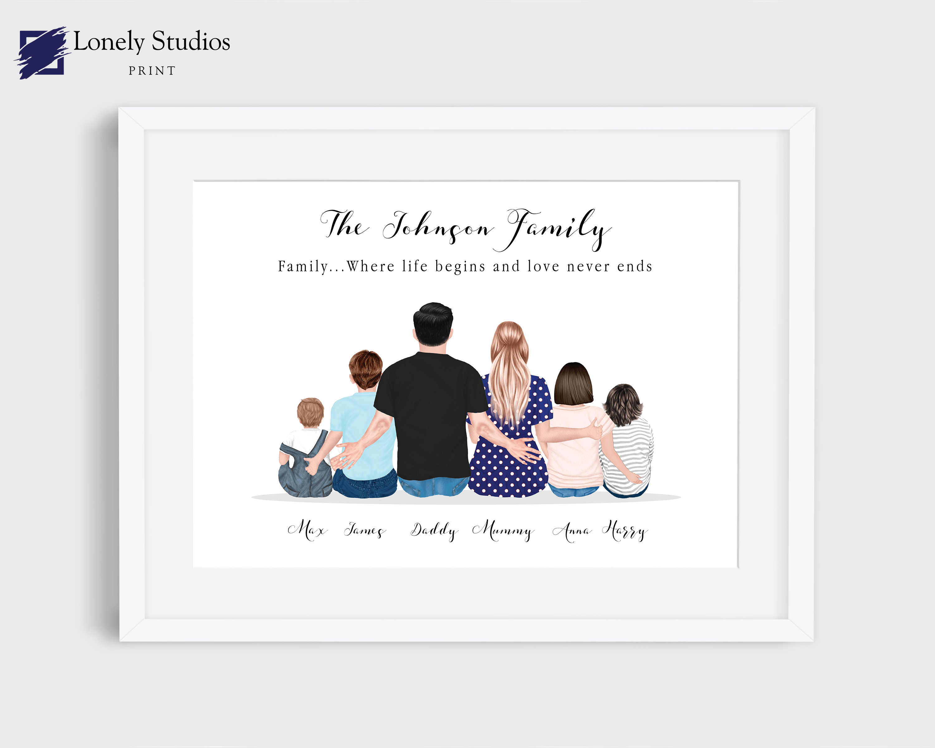 Personalised Family Print, Gift for family, family custom print - Lonely Studios Print