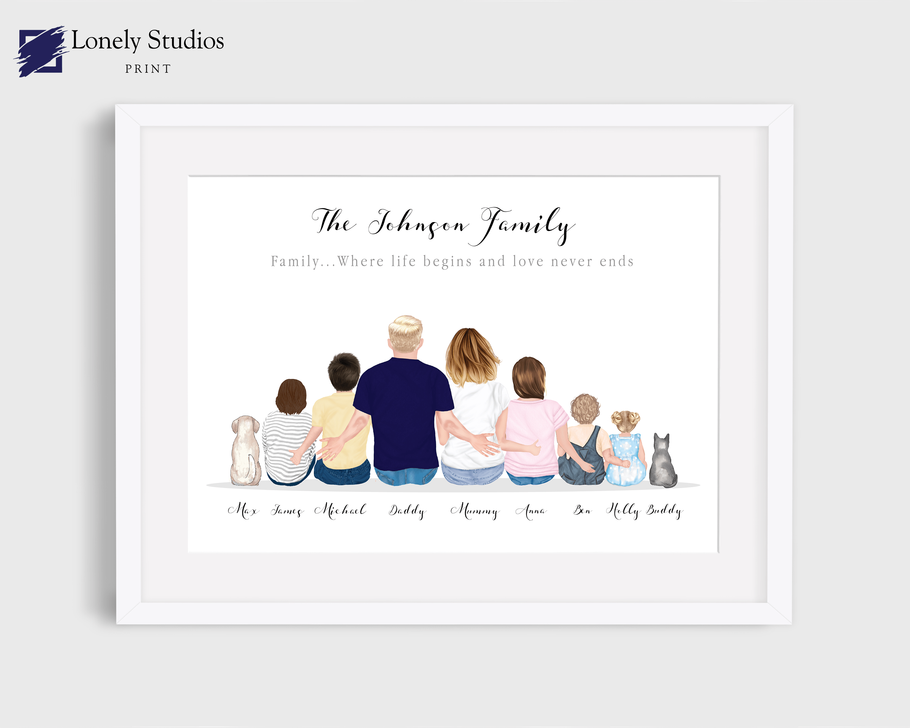 Personalised Family Print, Gift for family, family custom print - Lonely Studios Print