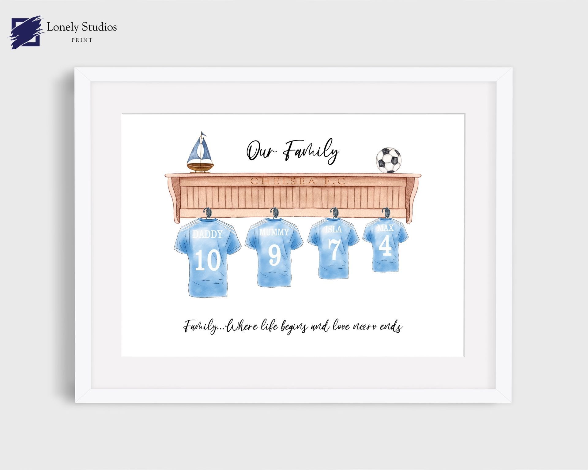 Personalised Family Print, Family football shirt Print - Lonely Studios Print