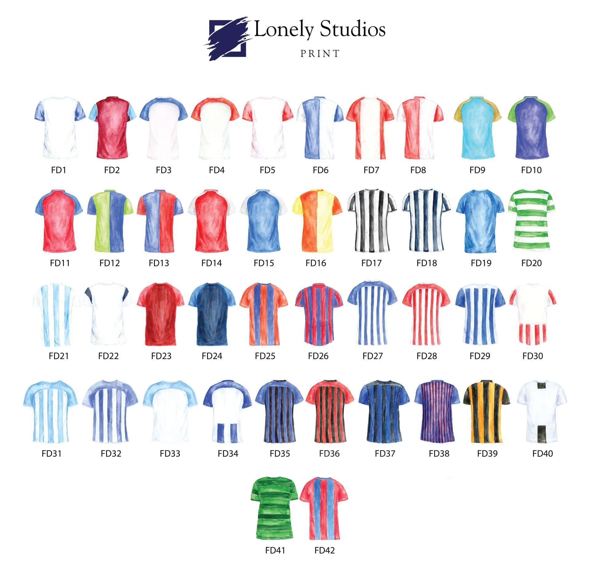 Personalised Family Print, Family football shirt Print - Lonely Studios Print