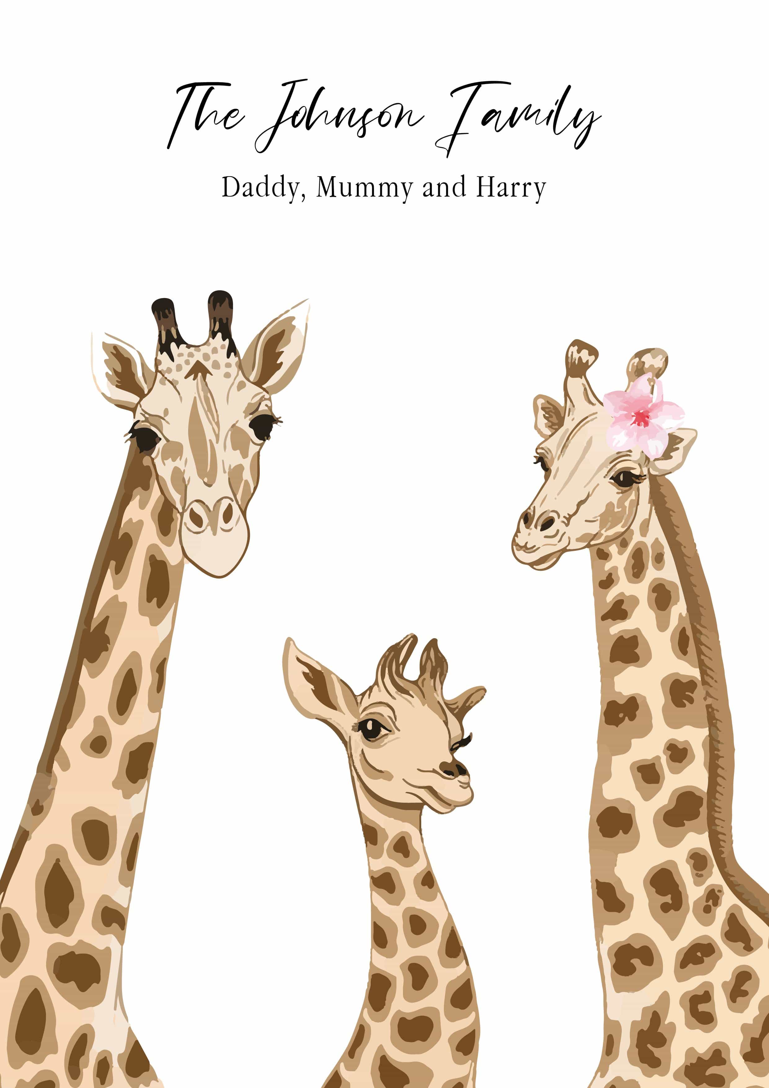 Personalised Family Print, family giraffe print - Lonely Studios Print