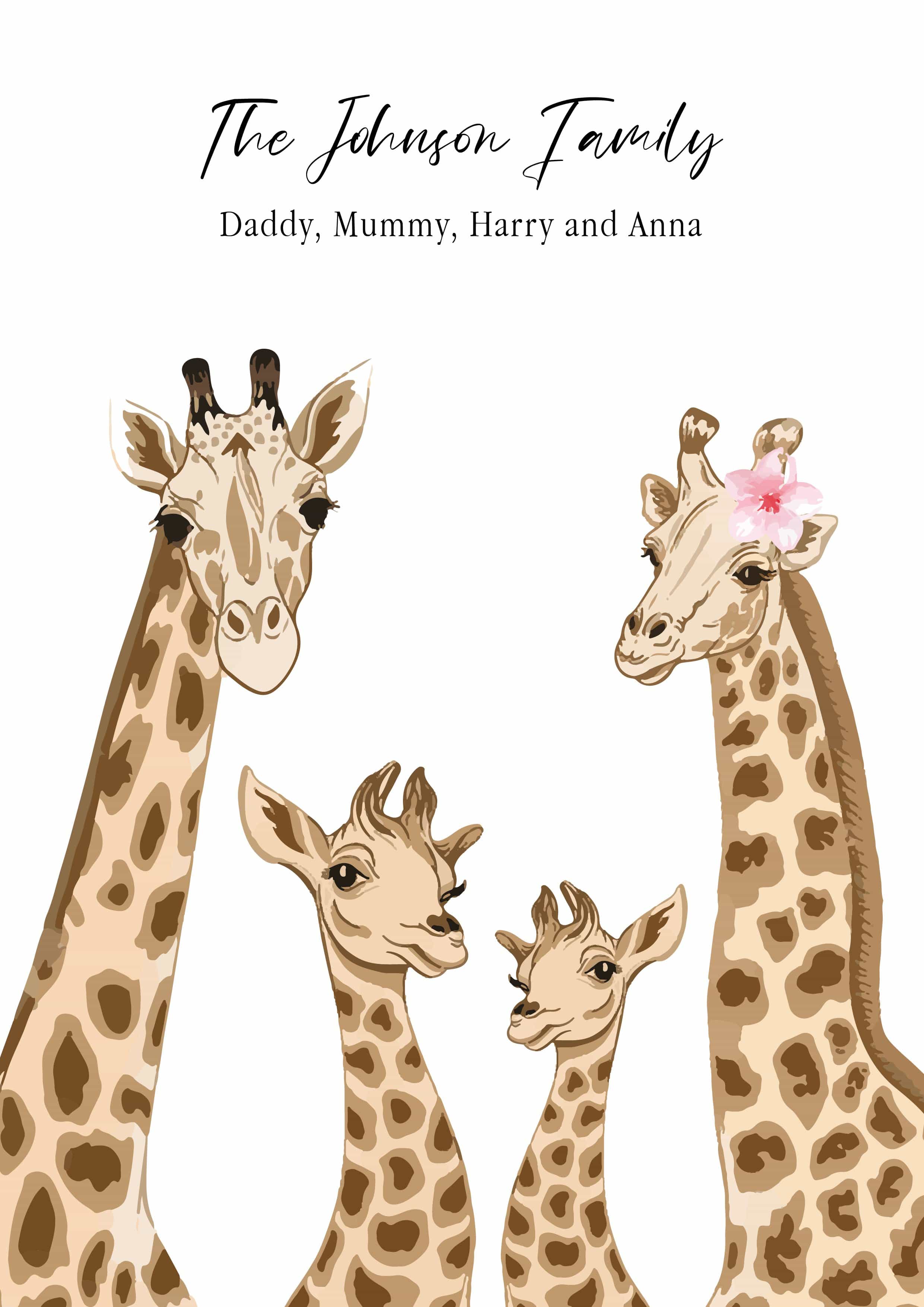 Personalised Family Print, family giraffe print - Lonely Studios Print