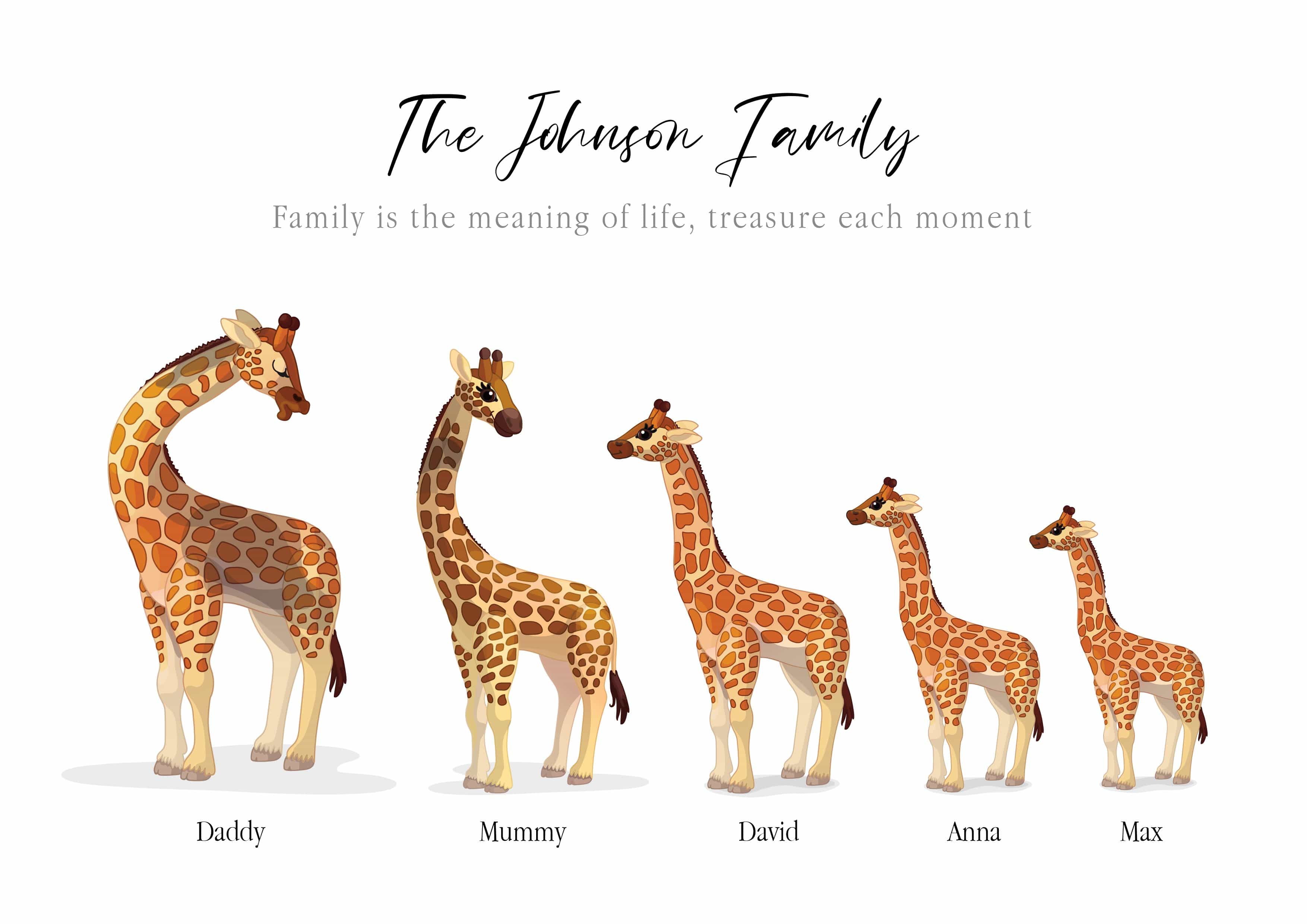 Personalised Family Print, family giraffe print - Lonely Studios Print