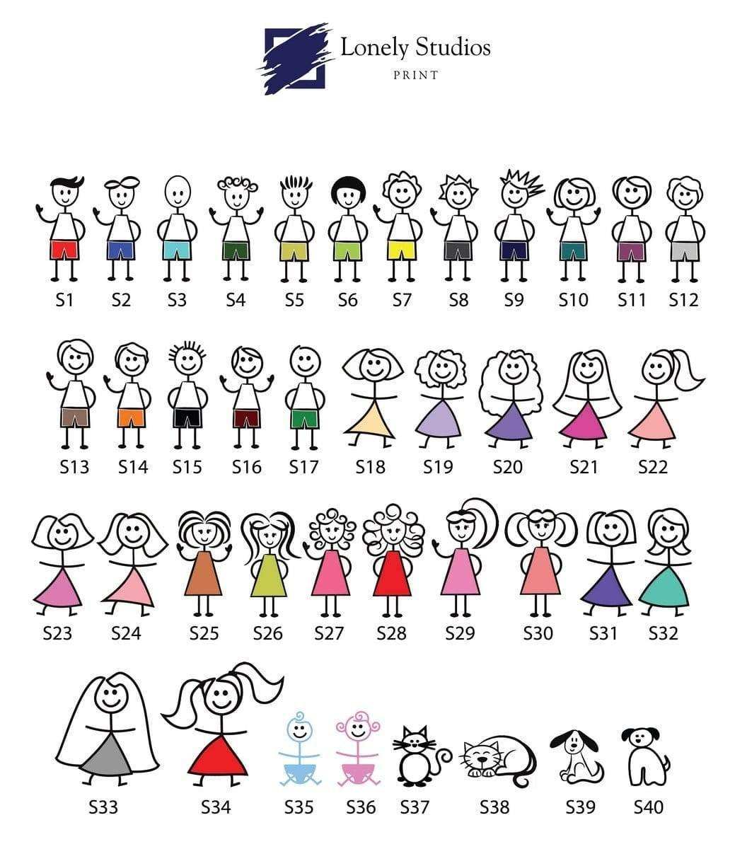 Personalised Family Print, stick family print - Lonely Studios Print