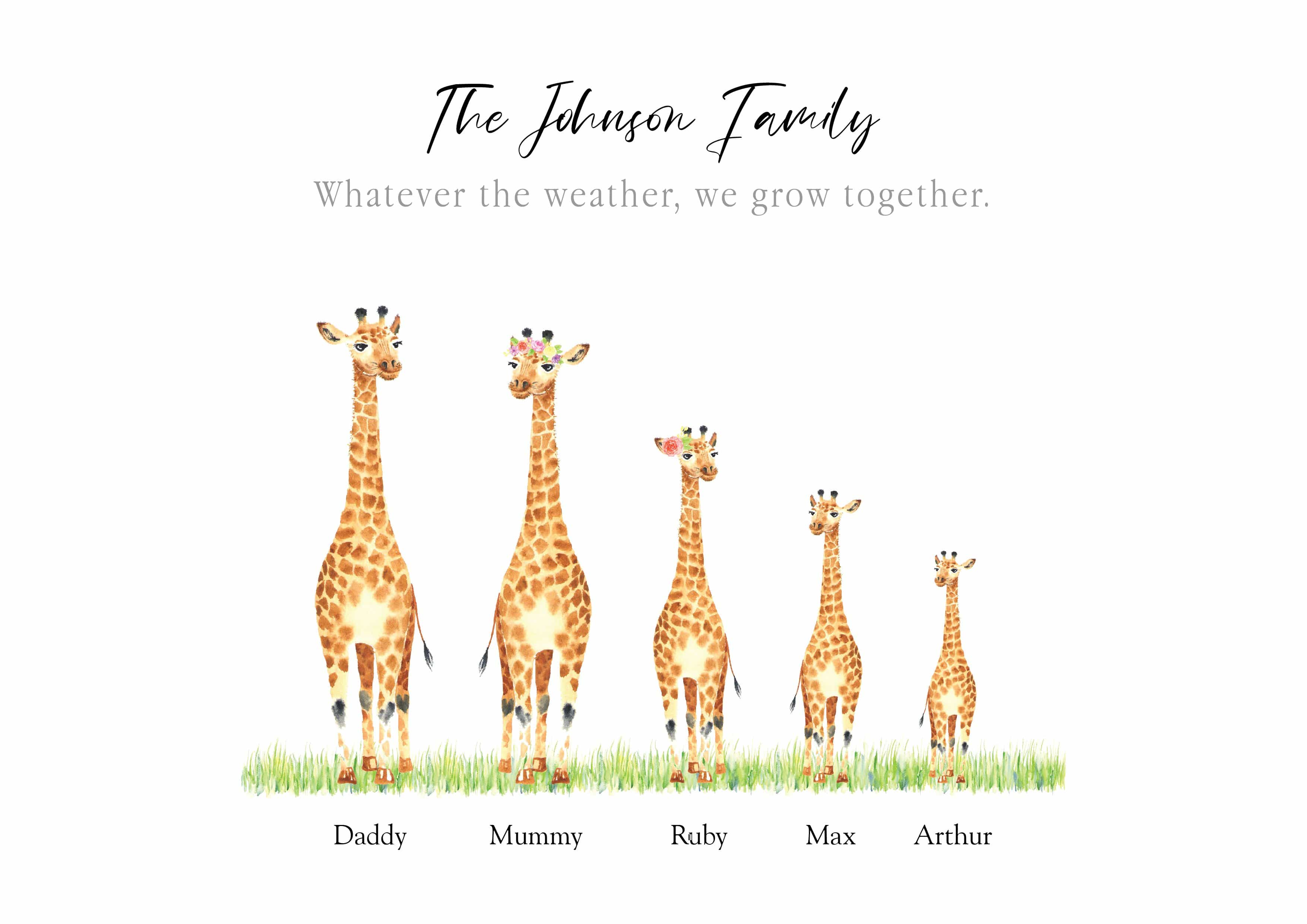 Personalised Family Print, family giraffe print - Lonely Studios Print