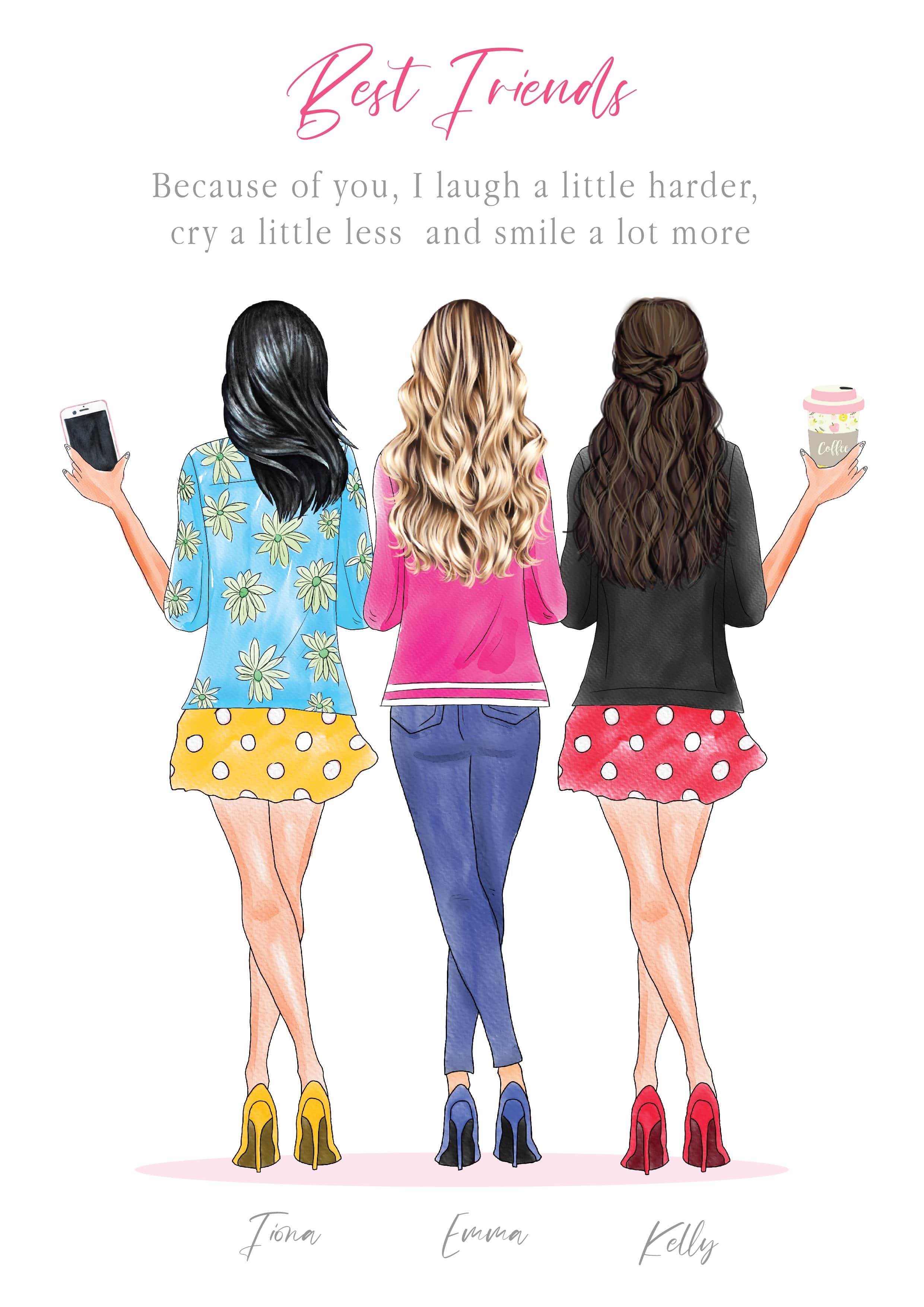 Best friend print, bestie print, Best friend, friend, Friendship print - Lonely Studios Print