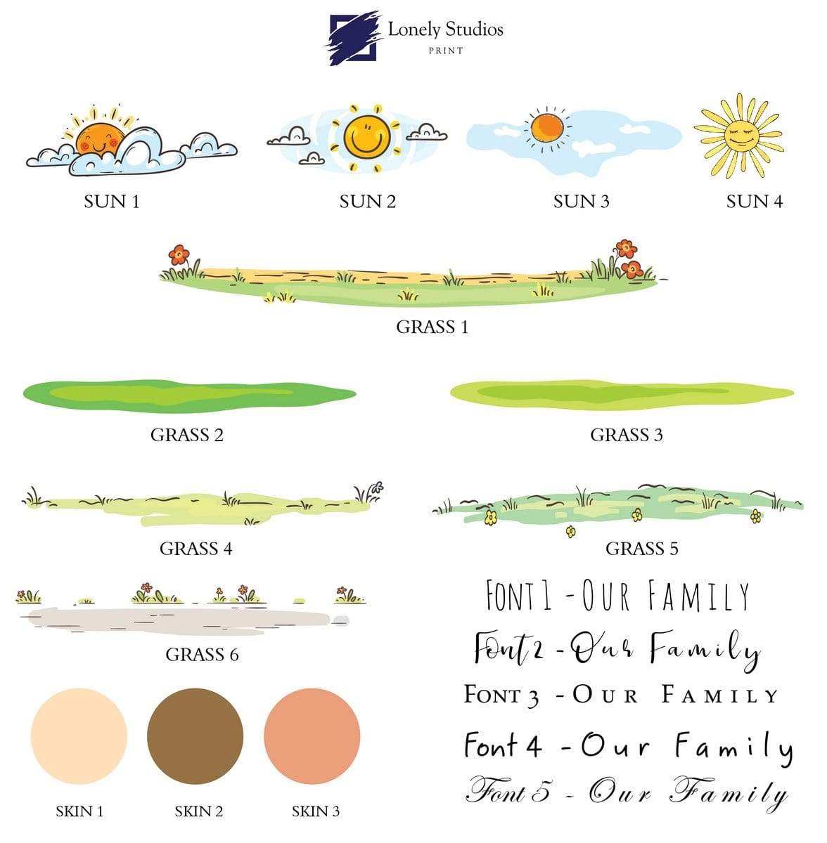 Personalised Family Print, family stick print - Lonely Studios Print