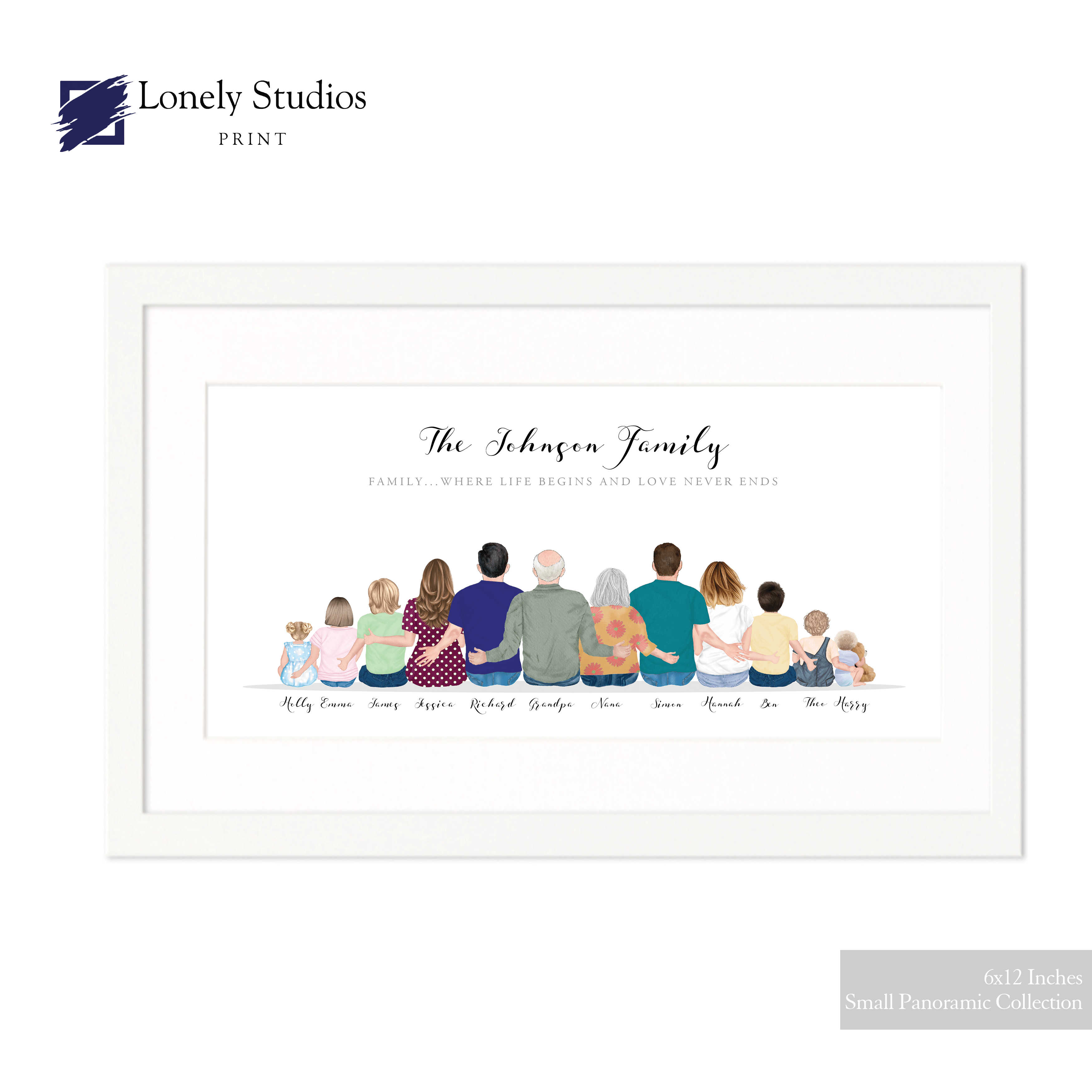 Personalised Family Print, Gift for family, family custom print - Lonely Studios Print