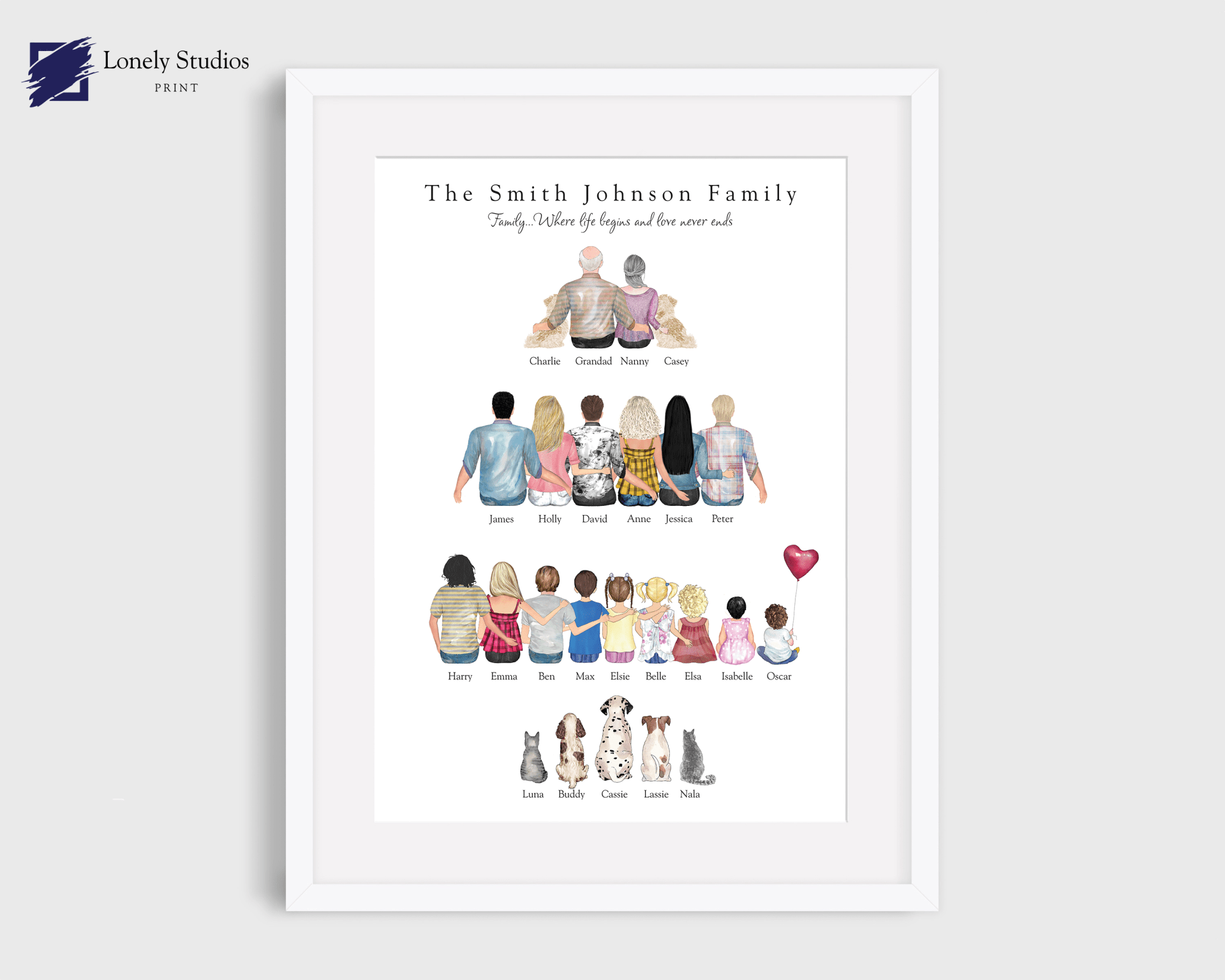 Personalised Family Print, Family tree print, Family Gift - Lonely Studios Print